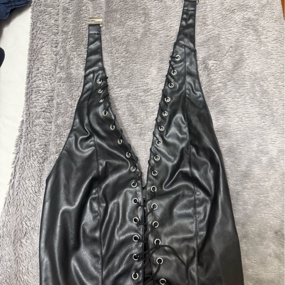 Black Lace-Up Faux Leather Top going out top
